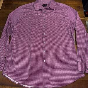 Bugatchi Shirt Mens XXL Red/Blue Geometric Performance Long Sleeve 8 Way Stretch